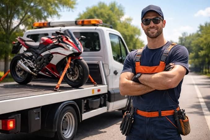 Guincho transportando moto com amarração adequada